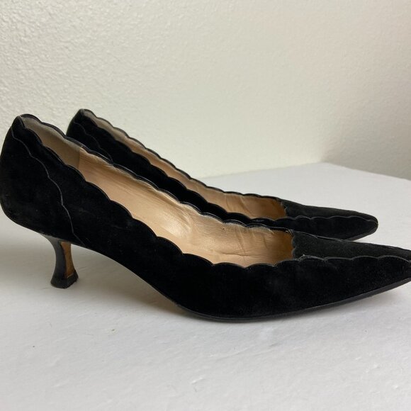 Manolo Blahnik Shoes - Manolo Blahnik Cut Out Scallop Suede Kitten Heels